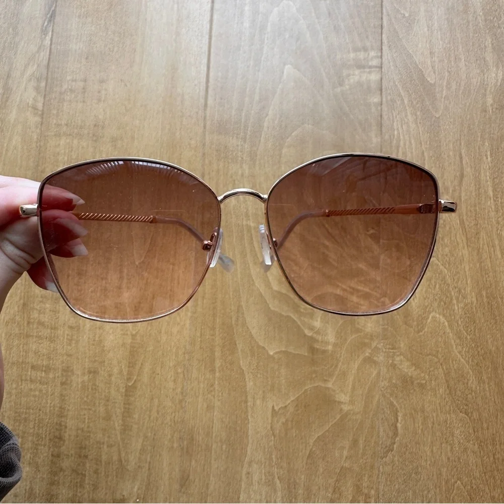 Max Studio Rose Gold Tinted Rectangular Cat Eye Sunglasses